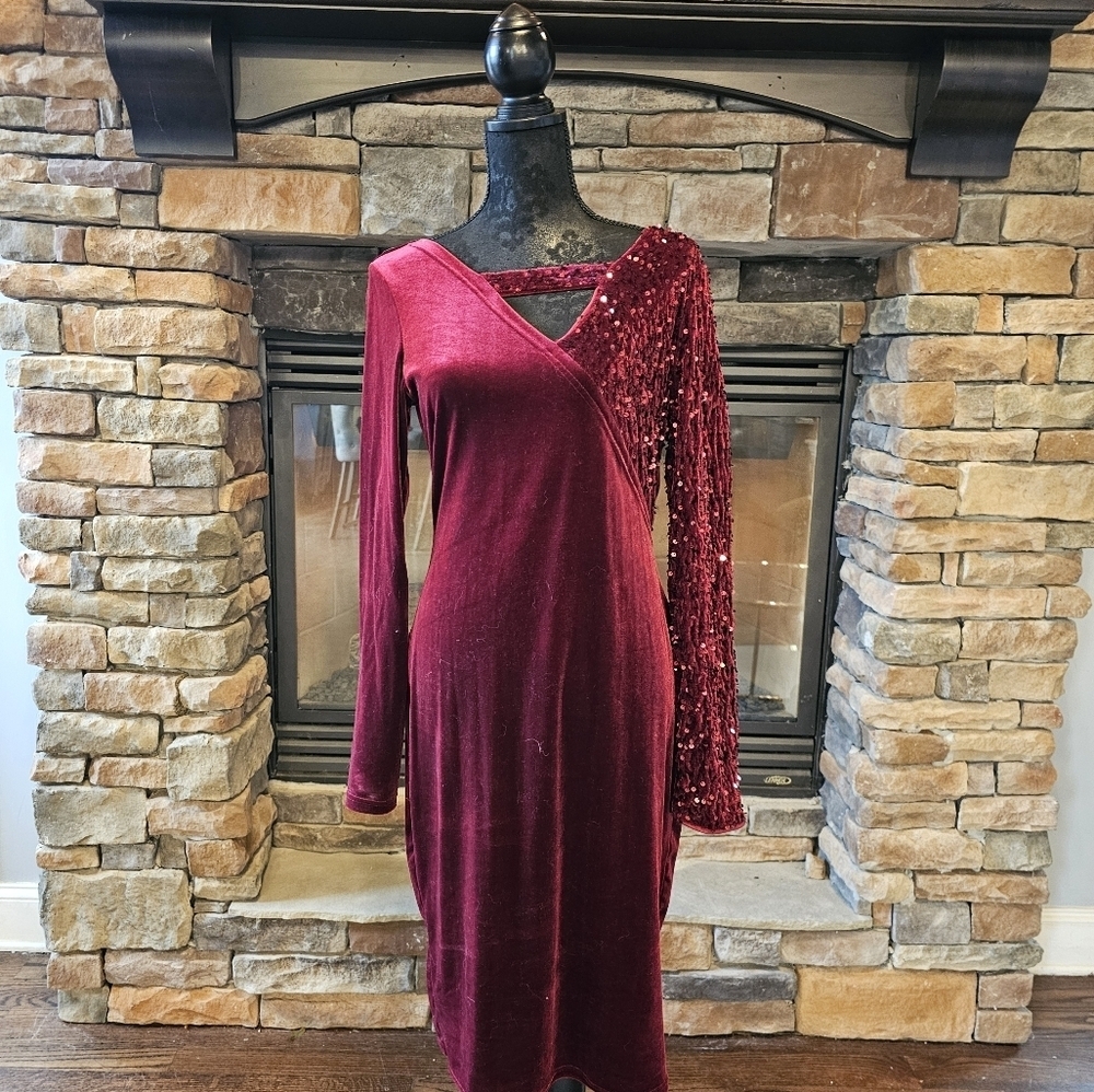 Red/ Burgundy Velvet & Sequin Dress